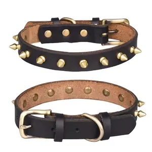 Personalized Dog Collar Rivets Decoration Adjustable Comfort Classic Luxury Real Leather Designer Custom Pet Collars