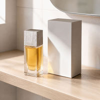 Flacon de parfum carré en verre effet bois, vide, 30 ml 50 ml, avec bouchon à sertir