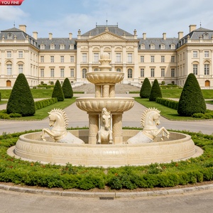 Fontaine à deux niveaux en marbre crème naturel d'Égypte YOUFINE avec cheval sauteur pour la décoration de villas de style européen - Product Image 2