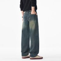Jean droit rétro style américain – Nouveau pantalon droit ample délavé et vieilli pour homme, tendance et de marque, style urbain