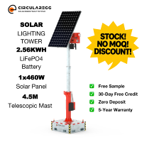 En stock : Tour d'éclairage solaire mobile sur remorque, LED 460W, indice de protection IP65, garantie 5 ans, tours d'éclairage portables pour extérieur, prêtes à être expédiées