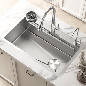 Fregadero de Cocina Doméstico Grande de un Solo Tazón, Lavabo Integrado de Acero Inoxidable 304, Montaje Superior/Enrasado/Bajo Encimera - Product Image 1