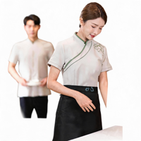 Blouses de Chef Professionnelles Unisexe en Polyester Tricoté à Manches Courtes avec Boutons pour la Restauration et les Bars – Vente en Gros/Sur Mesure