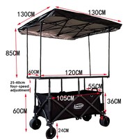 Nouvelle charrette de camping pliable avec grande planche de service, fonction de levage et de regroupement, et abri solaire mobile, modèle 001