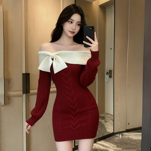 Vestido de Punto Trenzado con Bloques de Color para Mujer, Detalle de Lazo, Manga Larga, Ajuste Delgado, Vestido Suéter Casual de Moda para Dama - Product Image 6