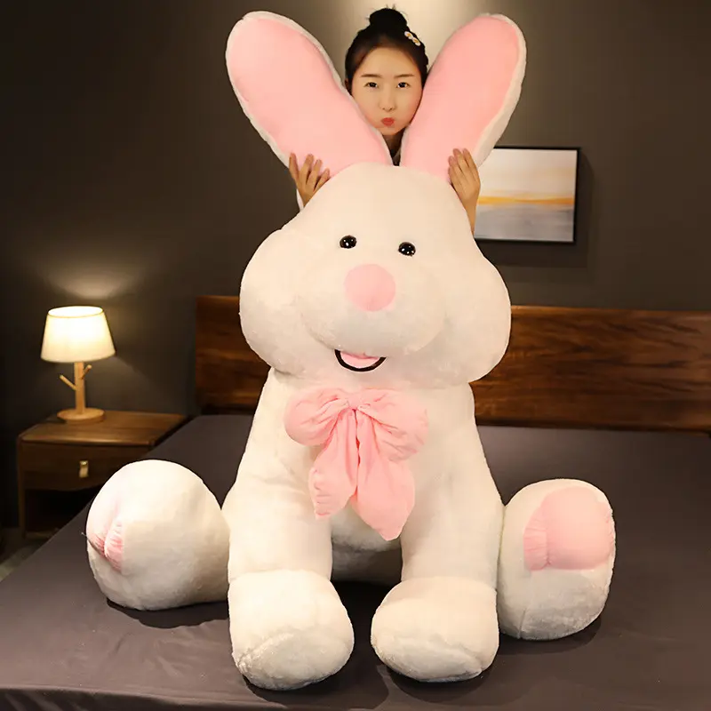 Wholesale Giant Stuffed Animals Fluffy Cute Large Size Long Ear Grey White Stuffed Plush Bunny Rabbit Toys