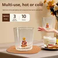 Cadeau de Noël, tasse en verre, verre borosilicate de haute qualité, 350 ml, tasse à café avec motif d'arbre de Noël, réutilisable pour les boissons chaudes/froides, tasses en verre