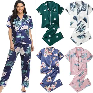 Women Silk Satin embroider Pajamas 2pcs Loungewear Pajamas ladies Sleepwear night womens sets
