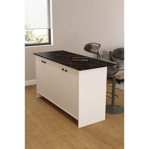 Carrito de Cocina Moderno Ayder de 160 cm, Innovador con 4 Puertas y Almacenamiento Oculto, Mesa de Bar de Roble Macizo en Blanco y Negro - Product Image 3