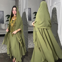 Ensemble Abaya Hijab vert armée Habib orné de perles et de strass, vente en gros, ensemble Abaya modeste 2 pièces personnalisé pour l'Aïd Ramadan
