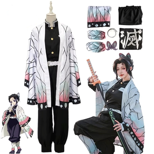Costume Kochou <span class=keywords><strong>Shinobu</strong></span> de l'anime Demon Slayer, ensemble de cosplay avec perruque, boucles d'oreilles, kimono, uniforme, vêtements - Product Image 1