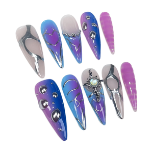 Produits chauds 10 pièces gothique Y2K amande portable oeil de chat Punk métal Style fête ongle autocollant à la main presse sur <span class=keywords><strong>les</strong></span> ongles - Product Image 1