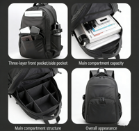 Sac à dos pour ordinateur portable en nylon de 14 pouces, grande capacité, résistant à l'eau, compartiment pour ordinateur portable, poches externes à fermeture éclair, sacs latéraux en maille, polyester