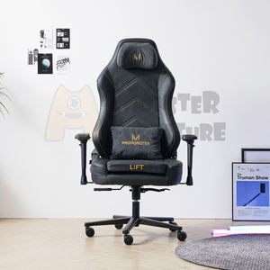 Monster Gaming <b>Chair</b> Luxury Gaming <b>Chair</b> <b>Black</b> <b>Leather</b> with Gold Stitching Magnetic Head Rest Wide Seat - Product Image 2