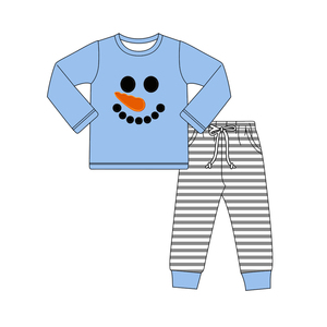 BLP1231 RTS Boutique petit garçon enfant en bas âge bleu bonhomme de neige broderie ensemble de vêtements automne tenues en gros enfants vêtements - Product Image 5