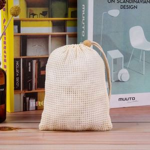 Bolsa de Compras Personalizada, Reciclable, de Malla de Algodón Orgánico, con Cordón, Diseño de Cuadrícula, para Guardar Verduras y Comprar Alimentos, Blanca - Product Image 4