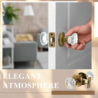 Lot de 2 poignées de porte en verre cristal, alliage de zinc, laiton antique, avec verrouillage pour chambre et salle de bain