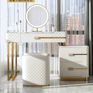 Mobilier moderne de chambre à coucher Commodes en cuir blanc Armoire en MDF avec miroir et tabouret <span class=keywords><strong>coiffeuse</strong></span> pour maison hôtel - Product Image 1