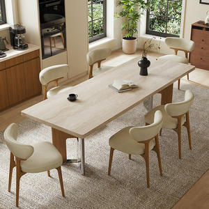 Mesa de comedor colgante de losa de travertino y juego de 6 sillas rectangulares estilo Wabi Sabi para comedor - Product Image 4