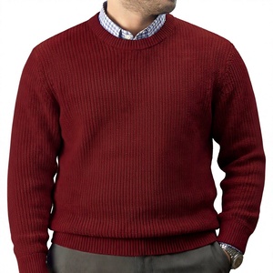 Pull en cachemire et laine de haute qualité pour homme, col rond, tricot gaufré, couleur unie avec logo, collection hiver, vente en gros usine - Product Image 4