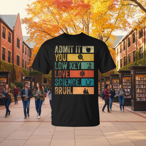 Admit IT You Low Key Love Science Bruh T-shirt retrò unisex girocollo a maniche corte per adulti, per il ritorno a scuola - Product Image 2