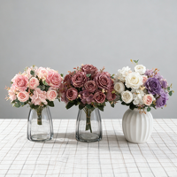 Penjualan Panas Grosir Premium Realistis Buket Mini Mawar Peony Sutra Lembut Bunga Buatan Kecil Dekorasi Pernikahan Pengantin Grosir