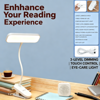 Lampe LED rechargeable et à branchement secteur, double usage, lumière portable à clipser/de bureau 3 couleurs, lampe de lecture pour dortoir