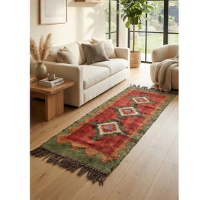 Southwestern Tribal <b>Runner</b> <b>Rug</b> | Handmade Wool Jute Geometric Carpet for Farmhouse Hallway Entryway Bedroom Living Room Decor - Product Image 1