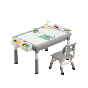 Children's Storage Game Table 85x63cm <b>Plastic</b> Adjustable Height Study Desk For Kindergarten With Building <b>Block</b> Board - Product Image 2