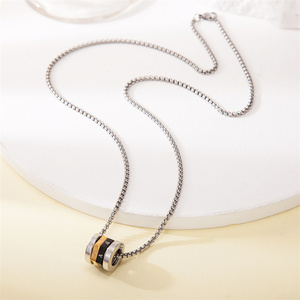 Kalung Liontin Cincin Putar Angka Romawi Baja Tahan Karat Grosir, Rantai Kotak Manik-manik Sambung Warna-warni Perhiasan Hip Hop Pria - Product Image 3