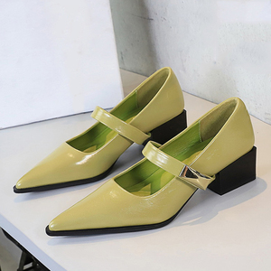 Wholesale Low Price Women Mid Strap Buckles Shoes Low Square Heels Pumps Dress Pointed Toe Solid Mary Jane <b>Sandals</b> - Product Image 1