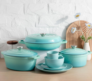 Soup Cooking Pot Wholesale Custom Lilac Baby Blue Ribbed Ceramic Cookware <b>Set</b>, <b>Stoneware</b> Casserole <b>Dinnerware</b>, Free Design Logo - Product Image 1