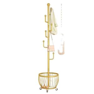 ราวแขวนเสื้อผ้าอเนกประสงค์แบบตั้งพื้นสำหรับใช้ในบ้านในห้องนอนและห้องน้ำ ทำจากเหล็กคาร์บอนสีทอง - Product Image 2
