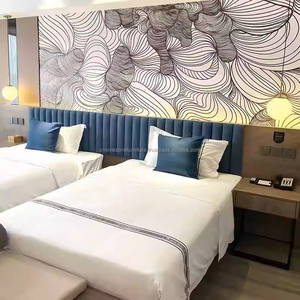 Commerical Furniture Modern 3 Star Standard Hotel Bedroom Set Wooden Twin <b>Bed</b> With Upholstered Headboard Nightstands And Bench - Product Image 4