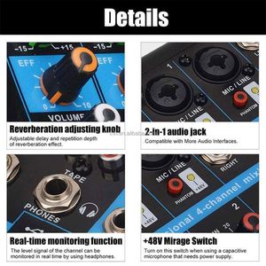TNH KR-4 Console de <span class=keywords><strong>mixage</strong></span> audio <span class=keywords><strong>DJ</strong></span> 4 canaux supportant le moniteur Blueteeth 48V pour l'enregistrement de karaoké et la diffusion Web - Product Image 4