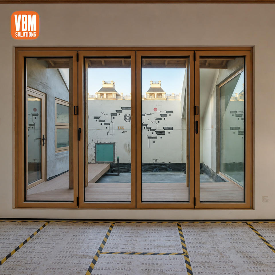 Energy Efficient Aluminium Folding Glass Door Wood Grain Finish for ...