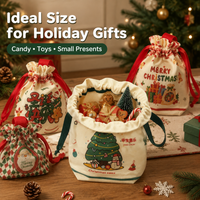 Pochette cadeau de Noël en toile avec cordon de serrage, imprimée Père Noël et sapin, sac de rangement pour bonbons, pour décoration de fête de fin d'année
