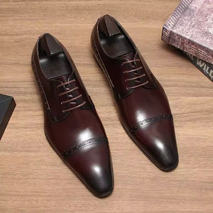 Custom Brand Men's Business Casual Lace-Up <b>Dress</b> <b>Shoes</b> Bright Leather Office Career Lightweight Breathable Waterproof Anti-Slip - Product Image 5