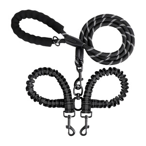 Laisse pour animaux de compagnie à double extrémité, réfléchissante, en nylon élastique, pour grands chiens, ceinture de traction - Product Image 1