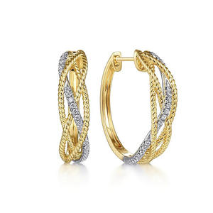 Pendientes de Aro Dorados de Dos Tonos con Incrustaciones de Diamantes para Mujer, Uso Diario - Product Image 1