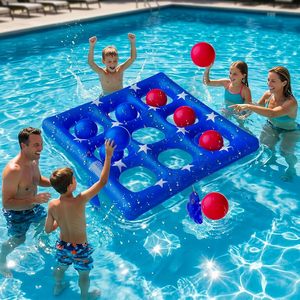 Blue Star Pattern <b>Inflatable</b> 9-Hole Pool Toss <b>Game</b> with Red & Blue Balls - Product Image 4