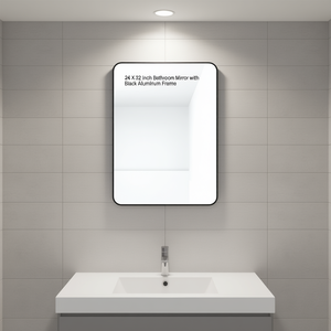 Espejo de Baño Rectangular de 24 x 32 Pulgadas con Marco de Aluminio Negro, Diseño Minimalista para Colgar en la Pared - Product Image 2
