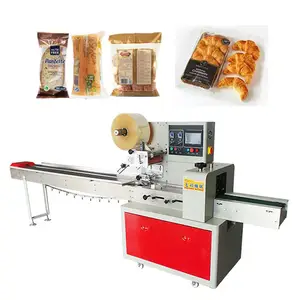 Automatic pillow type flow croissant and toast bread packing machine