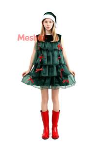 Vestido de Fiesta para Mujer Adulta MS, Verde, con Tul en Capas, Disfraz de Árbol, Lazo Rojo, Sombrero Navideño, Traje para Actuación en Escenario - Product Image 2