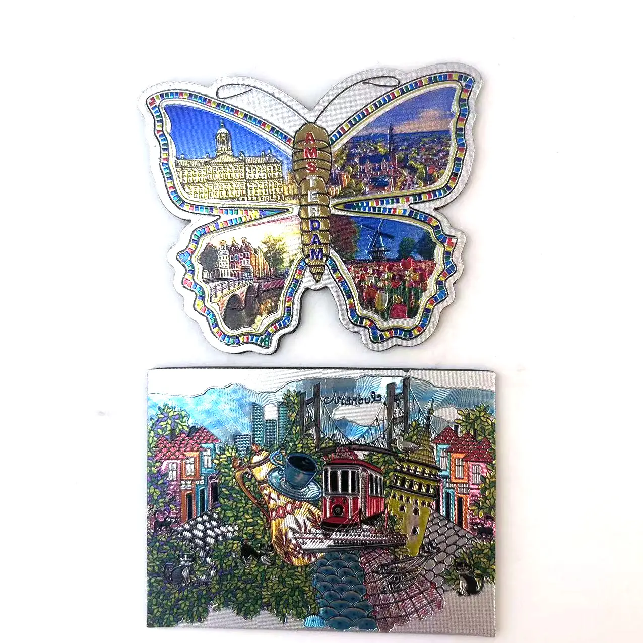 オランダの安い動物が特徴づけた蝶の形のカスタマイズホイルお土産冷蔵庫用マグネット家の装飾用
