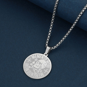 Collier pendentif vintage en acier inoxydable avec motif crâne sculpté, bijoux de philosophie stoïque pour homme - Cadeau - Product Image 4