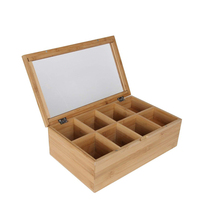 Boîte de rangement pour thé en bambou recyclable, couvercle à fenêtre transparente à charnières avec tiroir, organisateur de sachets de thé à 8 compartiments, coffret cadeau