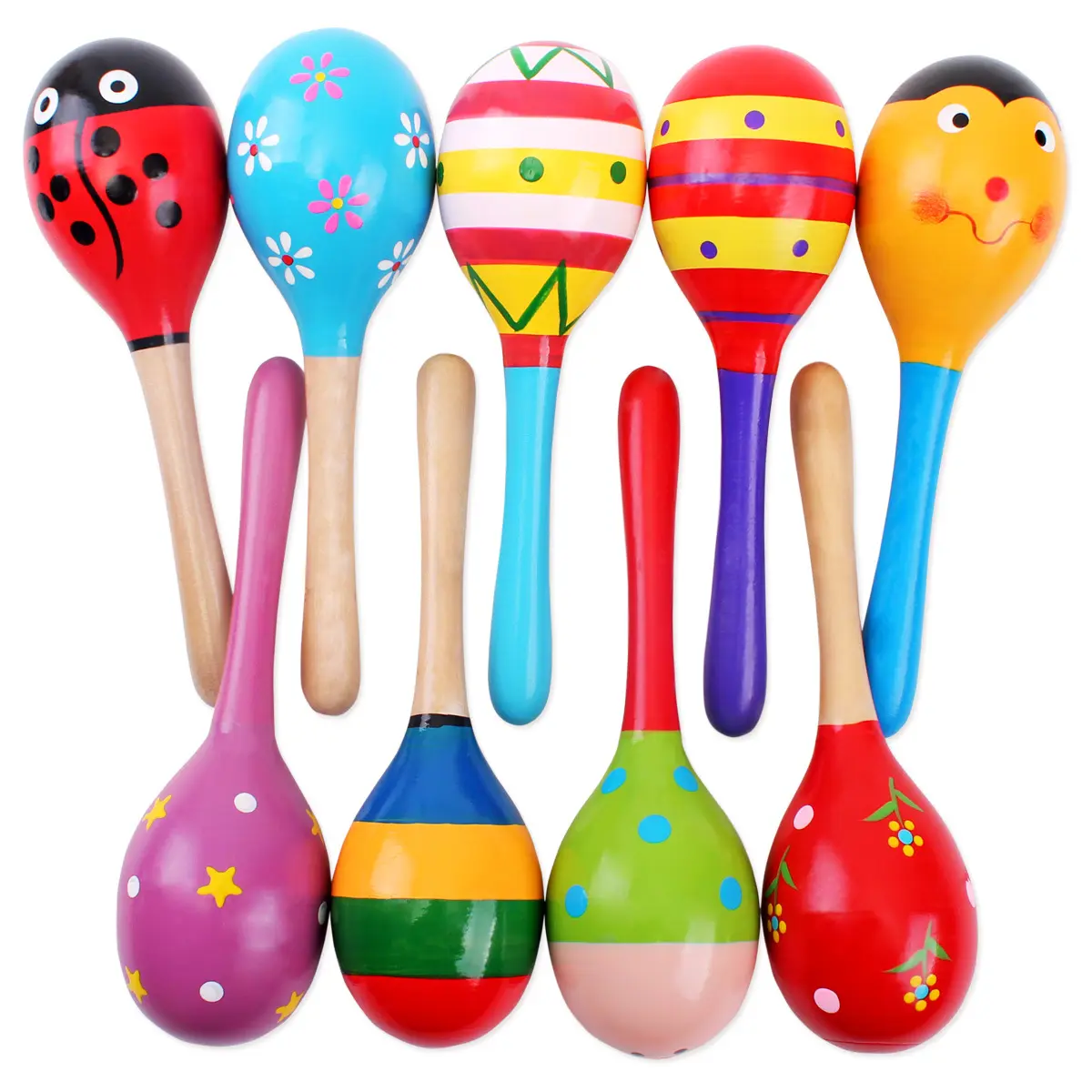 hot sale high quality bulk mini music hand mexican colorful musical instrument shake rattles sand hammer baby wooden maracas toy