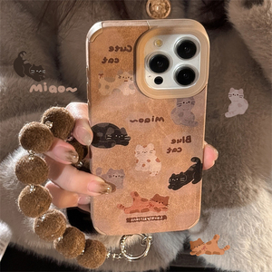 เคสโทรศัพท์หนังลายการ์ตูนสำหรับ <span class=keywords><strong>iPhone</strong></span> 17promax, <span class=keywords><strong>iPhone</strong></span> 15 แบบเต็มจอ ลายแมว พร้อมเชือกขนปุย สำหรับ <span class=keywords><strong>iPhone</strong></span> 14, 13  คุณภาพรับประกันสำหรับฤดูใบไม้ร่วงและฤดูหนาว - Product Image 1