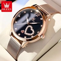 Montre à quartz OLEVS 5189 pour femme, bracelet en acier maillé, design cœur, étanche, élégante et tendance